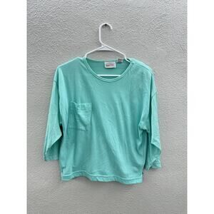 Maggie and Me Womens Shirt Size Medium Teal 3/4 Sleeve Pocket Tee Vintage